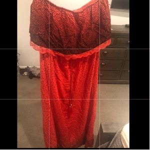 Orange and Black Long Strapless Maxi Sun Dress